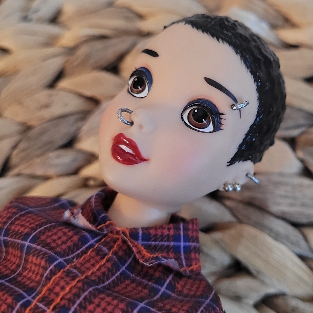OOAK PRIDE Curvy Doll with Short Hair and Piercings - Picture 6 of 9